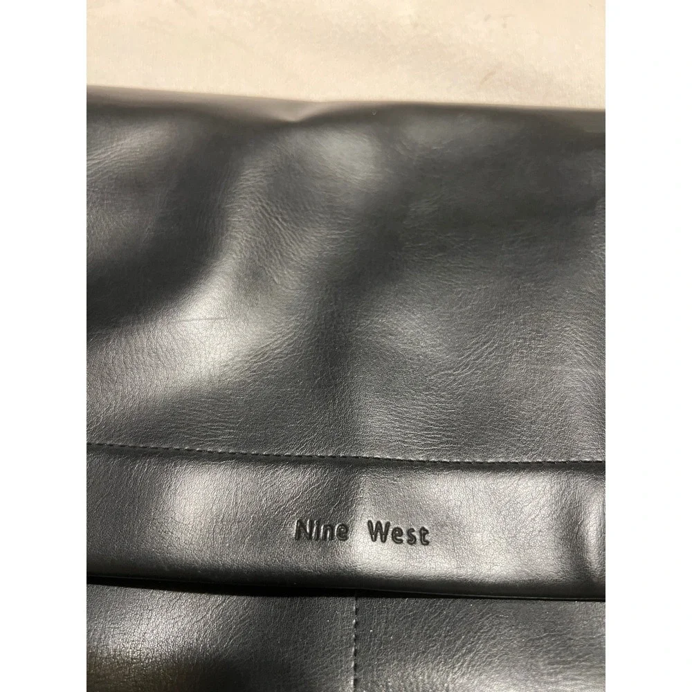 Nine West Black Leather Messenger Bag Laptop Case Professional Work Tote